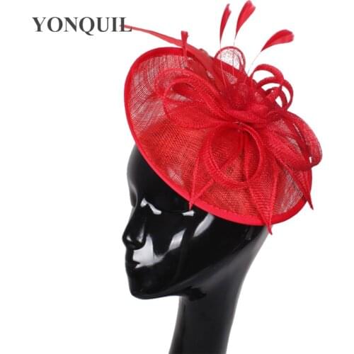 Red Charming Sinamay Ladies Party Hats hair Fascinators Headpiece T-Platform Hair Accessories Headband Show Race Hat OF1550