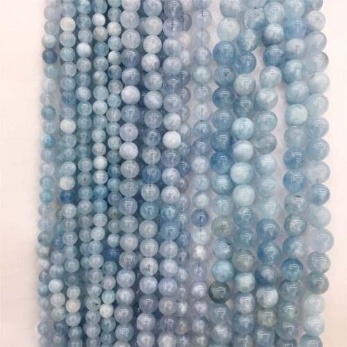 6/8/10mm Brazil Aquamarine Color Jade Gemstone Natural Stone Round Spacer Gem Bead for Jewelry Bracelet Diy Making