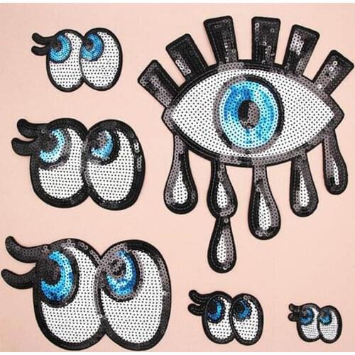 Cool Blue Eye Sequins Patches Cap Shoe Iron On Embroidered Appliques DIY Apparel Accessories Patch Clothing Fabric Badge BU91