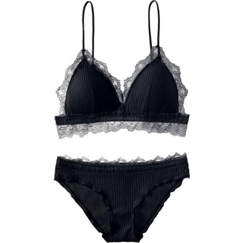 Lace Striped Cotton Bra With Removable Liner Wireless Triangle Cup Bra Set Underwear With Lace Girls Bras Lingerie for Women