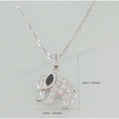 Min order 10$ can mix design/NEW - WHITE - GOLD GP 18" NECKLACE & ELEPHANT SHAPED BLACK STONE PENDANT HANGS 22MM 0.87"