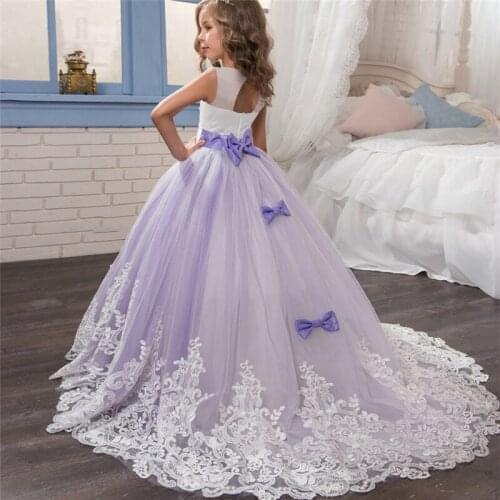 Fancy Kids Dresses For Girls Wedding Tulle Purple Long Girl Dress Elegant Princess Halloween Party Formal Dresses For Teenager