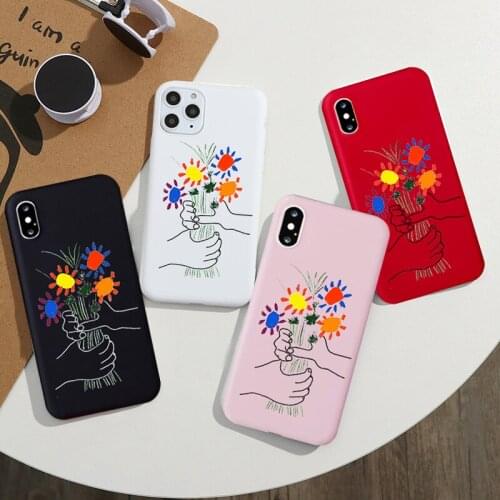 JAMULAR Fashion Abstract Art Sunflower Phone Case For iPhone 11 Pro XS MAX X SE 2020 XR 7 8 6Plus Black Red Soft Silicone Cover
