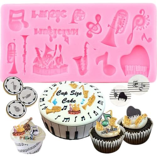 Musical Instruments Note Piano Saxophone Silicone Mold Cupcake Topper Fondant Mould Cake Decorating Tools Candy Chocolate Molds