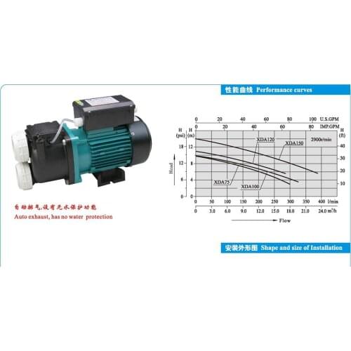 Spa bath pump XDA100 1HP LX water pump with auto exhaust, no water protection ONGA SPABATH SPA BATH TUB HOT PUMP replacement