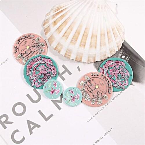 New arrived cartoon color flowers pattern print geoemtry rounds shape acrylic beads diy jewelry earring/garment accessory