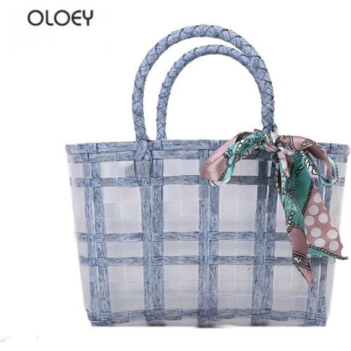 OLOEY Summer womens handbags large-capacity woven bags vegetable basket bags idyllic womens bags transparent waterproof