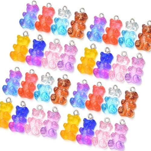 50pcs Cute Gummy Bear Charms Flat Back Resin Charms Necklace Pendant Earring Charms Cartoon Jewelry for DIY Decoration 22*11mm
