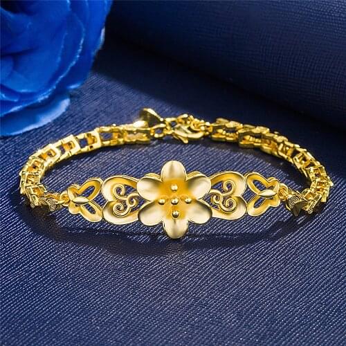 24k Gold Filled Flowers Carving Luxury Chain Bracelets for Women Wedding Bridal Fine Jewelry Trendy Accessories Birthday Gifts
