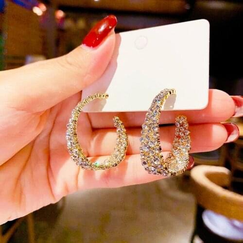 Luxury Vintage Diamonds Gold Hoop Earrings For Women Girls 2021 Trend Wedding Party Fashion Jewelry Elegant Earrings Hoops