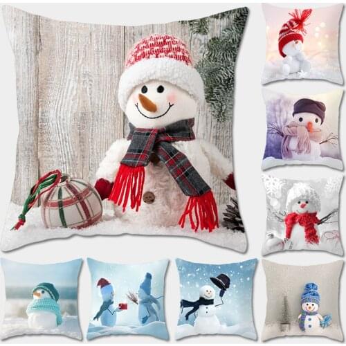 Christmas Cushion Cover Xmas Pillow Case Christmas Decorations for Home Navidad Decor Snowman Pattern Happy New Year 2020 2021