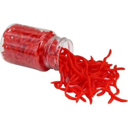 50/100/200pcs/bottle Red Worm Soft Lure Fishing Tackle Earthworm Silicone Artificial Bait Fishy Smell Shrimp Additive Bass Carp