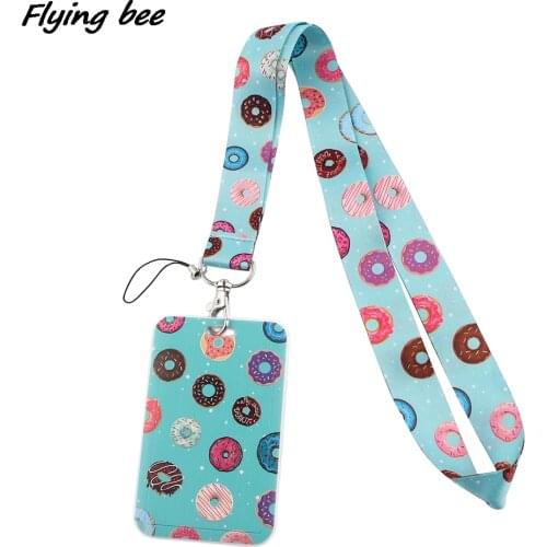 Flyingbee Donuts Lanyard Card Holder Student Hanging Neck Mobile Phone Accessories Lanyard Badge Subway Access Card Holder X1582