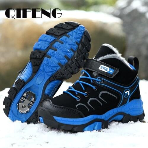 Warm Sneakers Boys Shoes Kids Walking Boots Winter Leather Fur Sport Shoes Brand Children Casual Shoes Snow Shoes Waterproof