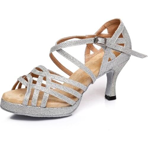 Woman Glitter Cloth Latin Ballroom Dance Shoes for Girls Soft Bottom Bahcata Salsa Dancing Shoes Women High Heel Dance-Shoes