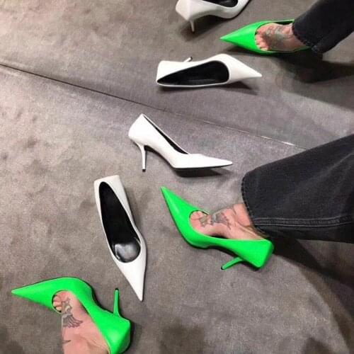 Spring Neon Pointed Toe Pumps Women Slip-On High Heels Shoes Women Fashion Party Ladies Wedding Shoes Women Zapatos De Mujer