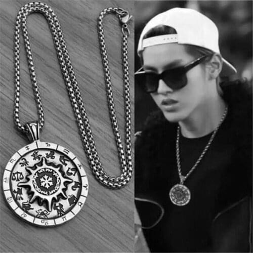 Yungqi Vintage Twelve Constellation Necklace Sun God Round Retro Zodiac Symbol Totem Charm Pendant For Men Women Choker Jewelry