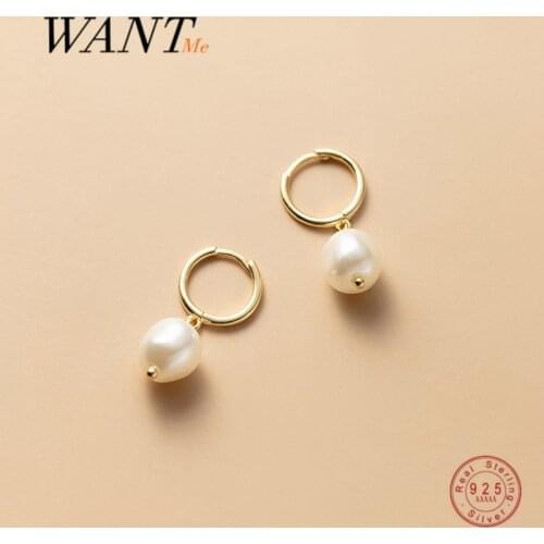 WANTME Genuine 925 Sterling Silver Minimalist Natural Freshwater Baroque Pearl Hugging Earrings for Women Charming Party Jewelry