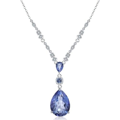 GEMS BALLET 925 Sterling Silver Jewelry 10.68C Natural Iolite Blue Mystic Quartz Pendant Water Drop Necklace for Women Wedding