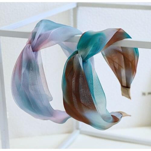 Girl Organza Wide Headbands For Women Cross Hair Bands Bows Accessories Korean Summer New Tie Dye Ethnic Wholesale
