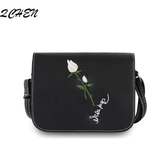 Embroidered Bag Woman Tote Casual Bags Crossbody Leather Handbag Shoulder Bag embroidered wallet fashion Womens Flower 168