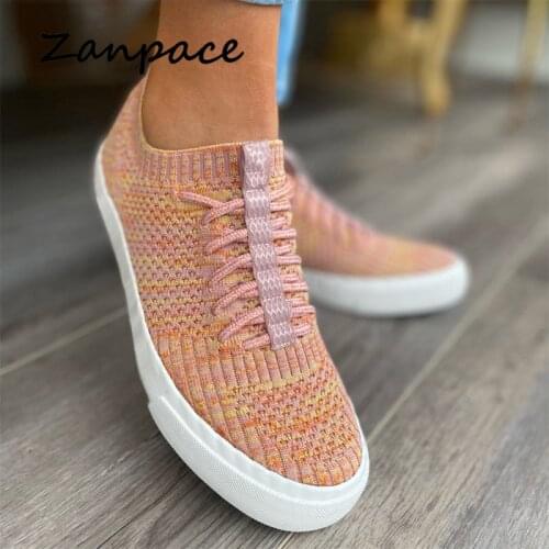 2021 Summer Round Toe Knitted Sneakers Women Casual Plus Size 43 Flats Womens Shoes Slip-On Platform Female Zapatos De Mujer