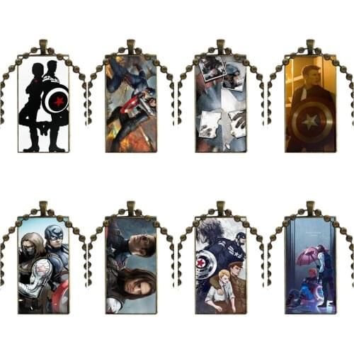 For Women Fashion Jewelry Captain America And Winter Soldier Necklace Fashion Long Chain With Rectangle Necklace Jewelry