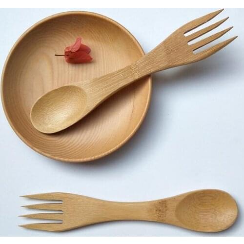 100% Natural Bamboo Spoon Fork All IN One Portable Travel Cutlery Set Wholesale Bamboo Dinerware#8711