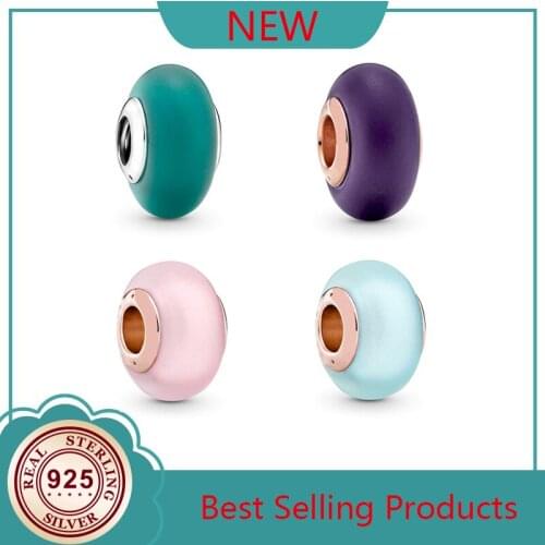 100% 925 Silver New Matte Purple Murano Glass Beads For Original Pandora Bracelet Womens Diy Charm Jewelry