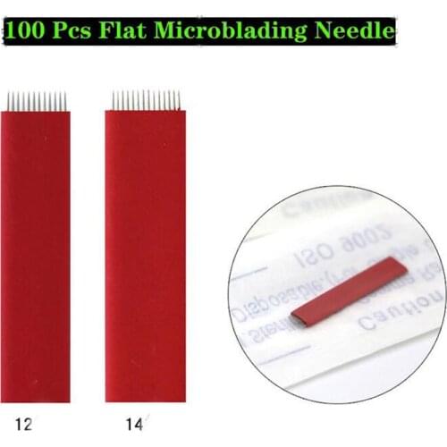 100pcs Microblading Needles Flat 12 Pins Manual Fog Eyebrow Tattoo Needle Shading Needles Semi Permanent Makeup Embroidery Blade