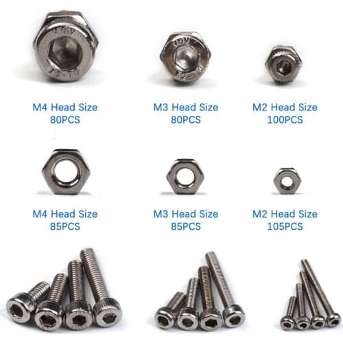 535PCS M2/M3/M4 Head Hex Socket Round CylinderScrew Bolt Nut 304 Stainless Steel Assortment Kit Fastener Hardware
