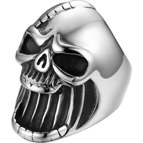 BONISKISS Mens Biker Punk Silver Color Stainless Steel Rings Male Cool Skeleton Decoration Jewelry Anillos Aneis Dropshipping