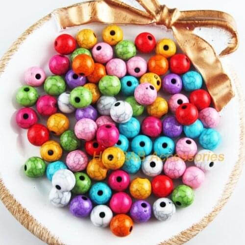 100Pcs Mixed Crackle Acrylic Flower Round Spacer Beads Charms 8mm