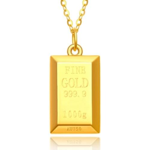YUNLI Real 18K Gold Pendant Necklace Luxury Gold Bricks Design Pure AU750 Chain for Women Fine Jewelry Gift