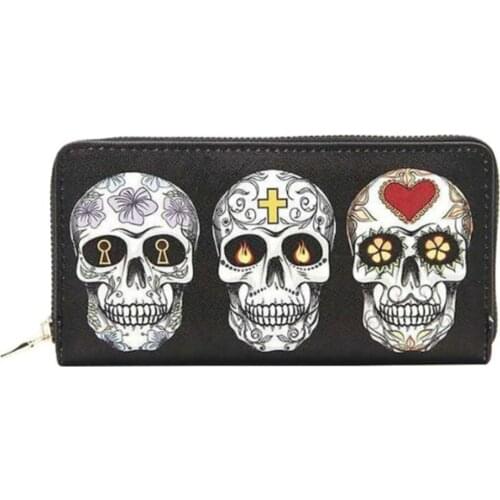 Punk Suger Skulls Flower Long Wallet Zipper Purse Bag Design Wo Clutch Bag Purse Handbags For Woman Ladies Phone Holder Card