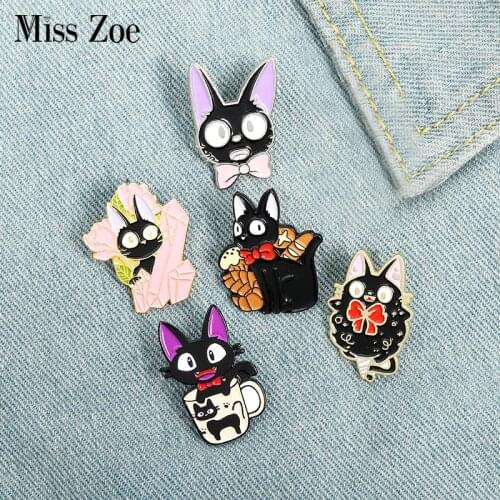 Black Cat JiJi Enamel Pins Cartoon Movie Brooches Custom Animal Badge for Bag Hat Clothes Lapel pin Collar Jewelry Gift Kids