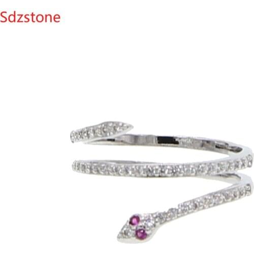 European Fashion Rings For Women Unique Snake Shaped Multicolor Zircon 2 Color Adjustable Size Open Ring Fashion Jewelry