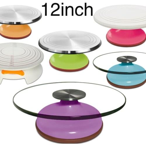12inch Baking Tools Aluminum Alloy Birthday Cake Turntable Plastic Stainless Steel Glass Cake Stand Craft Turntable Platform