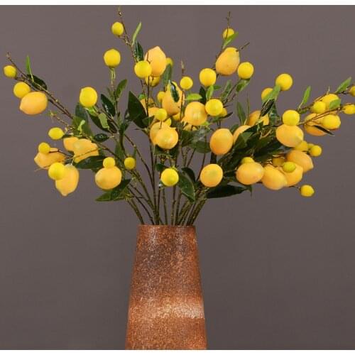 Artificial Lemon Yellow Berries Branch Wedding Home Party Decor Simulation Flower Arrangement LemonTree Decor Imitation Plants