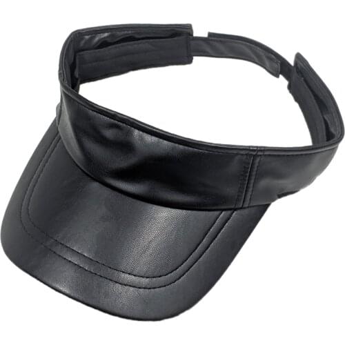 Plain Sun Visor Hats for Summer Pu Leather Womens Visor Cap Golf Running Hiking Yellow Blue Black Red Lt.brown