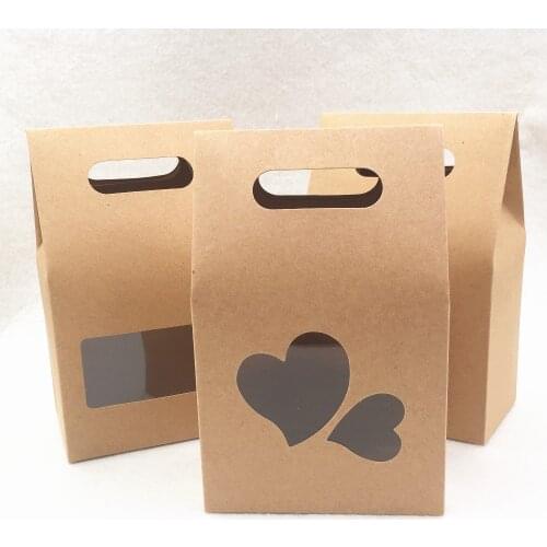 20pcs Kraft Paper Wedding Gift Bags Handle Hole Kraft Paper Box Packaging Folding Paper Boxes 16x10x6cm