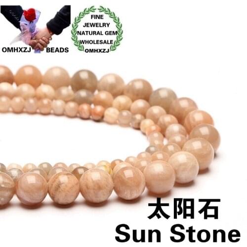 OMHXZJ Wholesale ZB13 4 6 8 10 12 14mm DIY Bracelet Necklace Jewelry Making Accessories Natural Stone Fine Sun Stone Round Beads