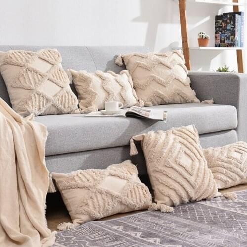 Tassels Decorative Cushion Cover 45x 45cm/30x50cm Beige Sofa Pillow Case Cover Handmade Home Decoration for Living Room Bed