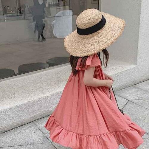 Summer Girls Dress Holiday Style Casual Comfortable Loose Sweet Sweet Flying Sleeve Dress Baby Kids Clothes ChildrenS Clothing
