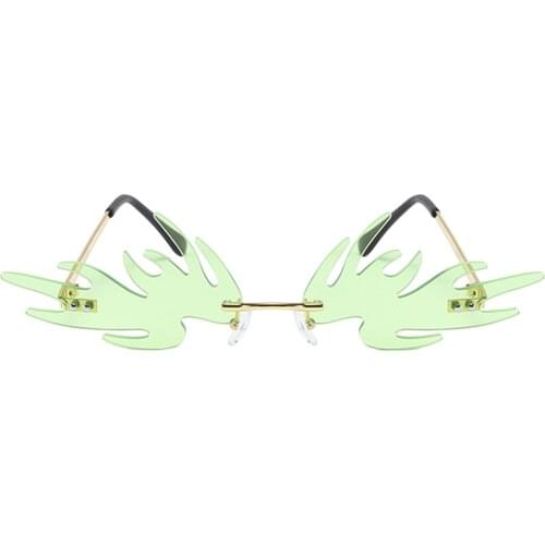 Rimless Fashion Trendy Vintage Flame SunglassesWave Glasses for Women Narrow