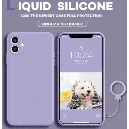 Liquid Silicone Soft Case for IPhone 11 12 Pro Max Case With Ring Holder Cover for IPhone XS Max XR X 6 8 7 Plus SE 2020 Case