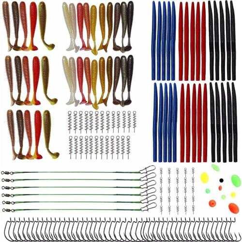 171PCS/Set Fishing Lures Baits Kit Soft Plastic Lures Rubber Worms Spring Twist Lock Fishing Beads Fishing Accessories