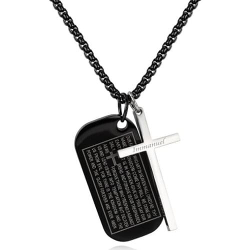 Stainless Steel Religious Cross Dog Tag Christ Church Jesus Bless Pendant Necklace Men Jewelry Gift For Him with Chain