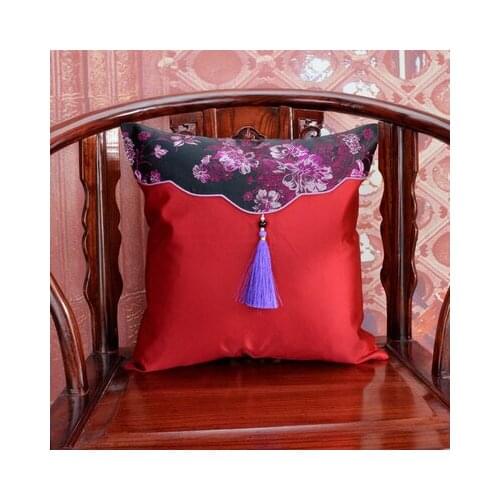 New Chinese Style Pure Color Classical Cushion Cover Tassels Jade Bead Plant Flower Fish Black Peony Pillowcase Seawater