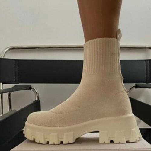 2021 New Winter High Heels Platform Fashion Boots Ankle Knitting Warm Snow Designer Sexy Gladiator Motorcycle Socks Botas Mujer